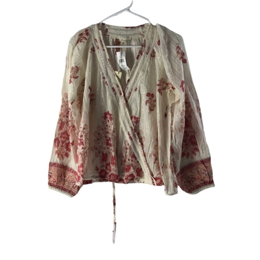 Love Stitch Bohemian Hippie Floral Print Sleeve V Neck Flowy Oversize Top S